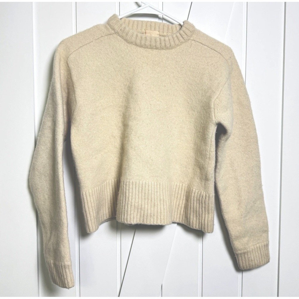 H&M Wool Cashmere Blend Beige Ribbed Knit Sweater Size Small Minimalist Luxury